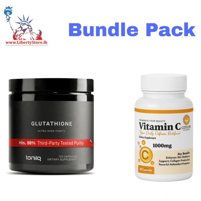 Bundle Pack Toniq Glutathione (120 Capsules) & Ceylon Science Vitamin C (60 Capsules) - Image 1