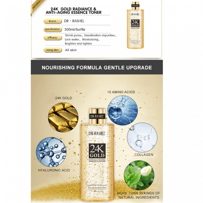 Dr.Rashel 24K Gold Radiance & Anti-Aging Essence Toner 300ml - Image 2