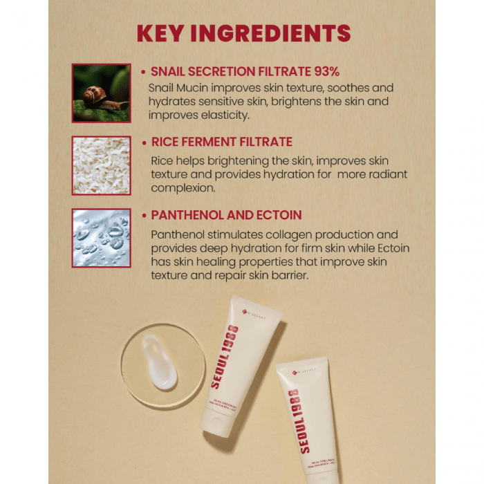 K-SECRET SEOUL 1988 Cream : Snail Mucin 93% + Rice 100ml - Image 3