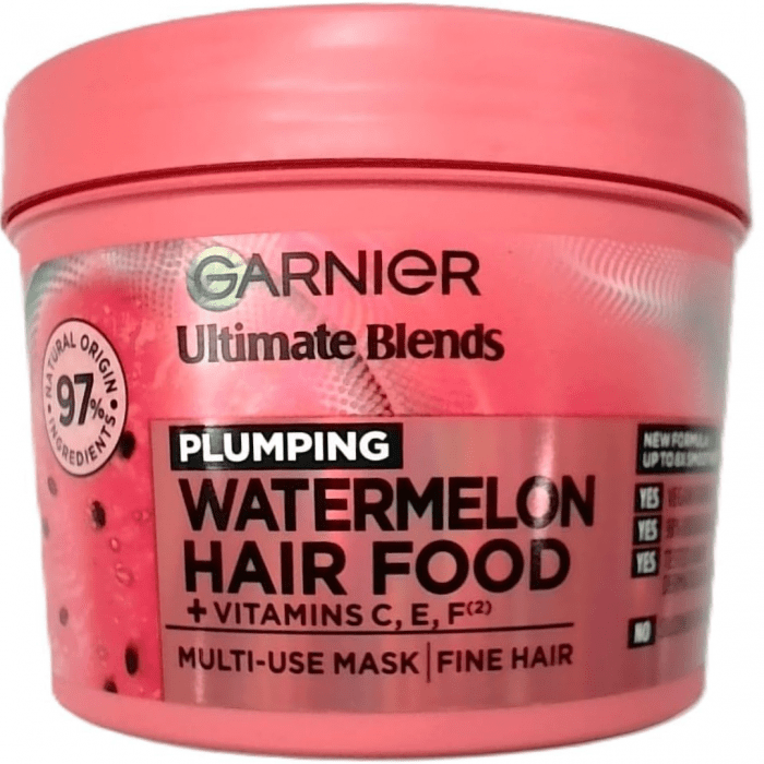 Garnier Ultimate Blends Watermelon Hair Food 3-In-1 Fine Hair Treatment Mask, 400ml (New) - Image 1