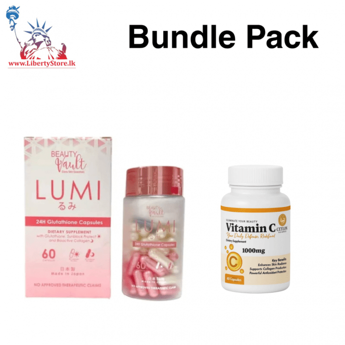 Bundle pack Lumi 24H Glutathione by Beauty Vault (60Capsules) & Ceylon Science Vitamin C (60 Capsules) - Image 1