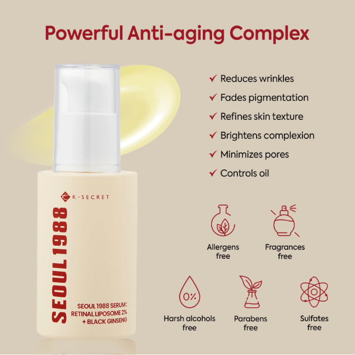 KSECRET SEOUL 1988 Serum: Retinal Liposome 2% + Black Ginseng 30ml - Image 4