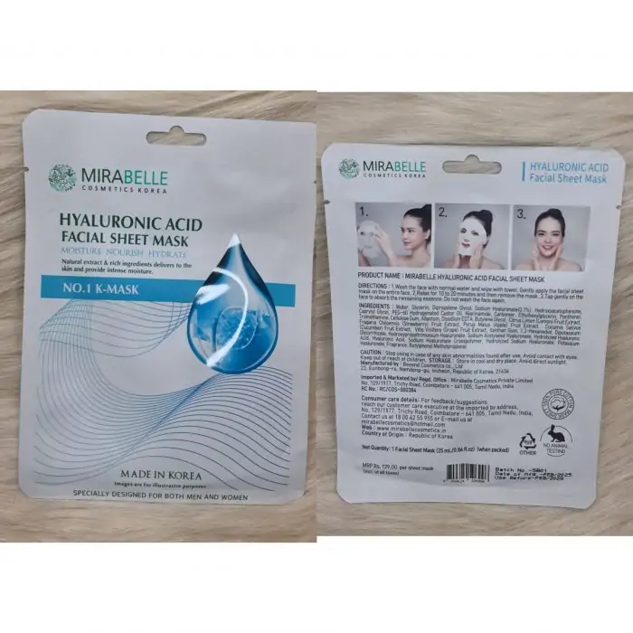 Mirabelle Cosmetics Korea Hyaluronic Acid Facial Sheet Mask - Image 3