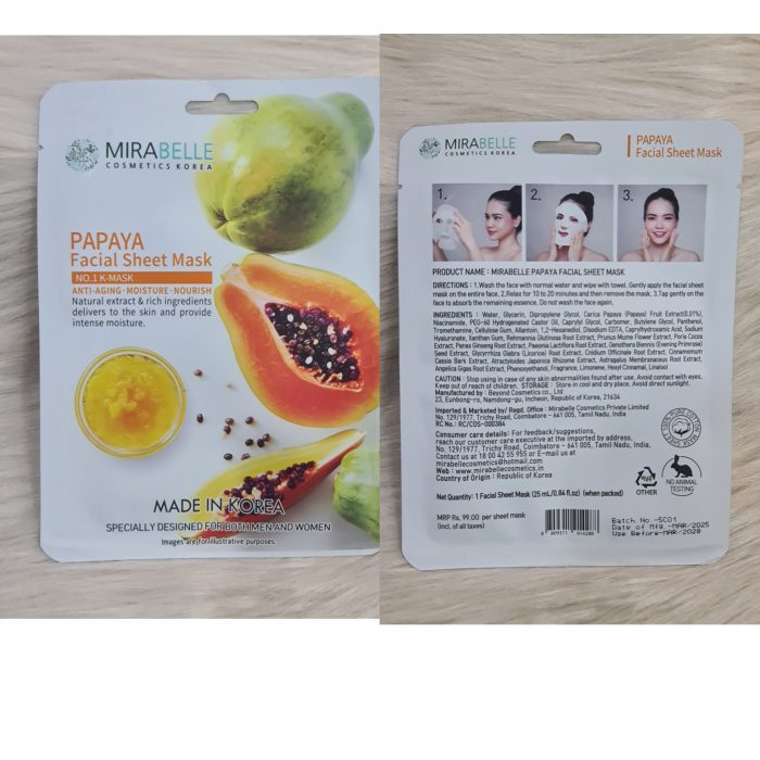 Mirabelle Cosmetics Korea Papaya Facial Sheet Mask - Image 3