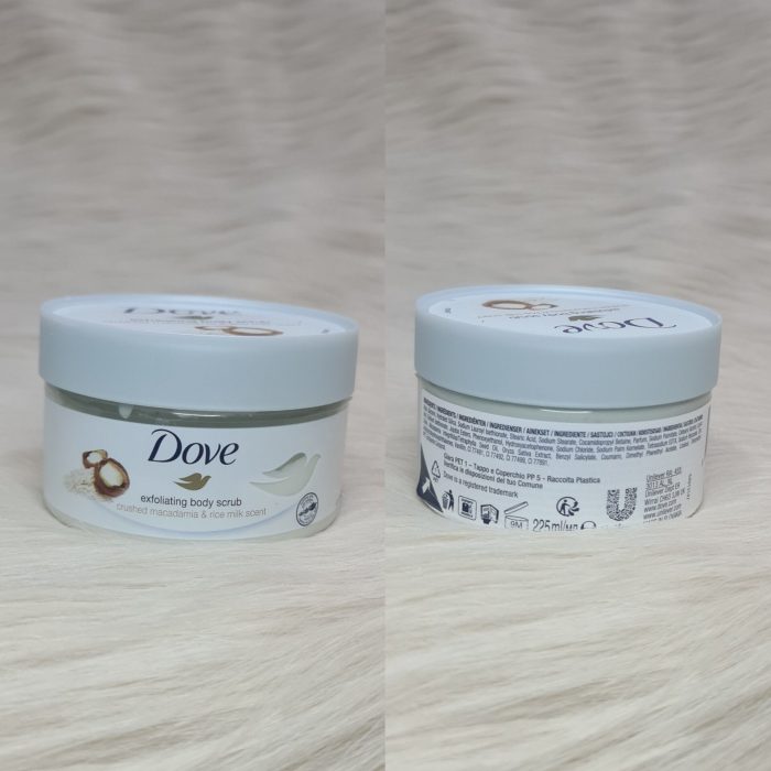 Dove Macadamia & Rice Milk Shower Scent Exfoliating Body Scrub – 225ml - Image 4