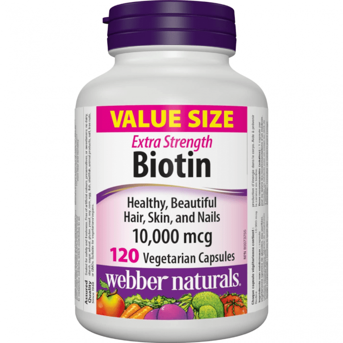 Webber Naturals Biotin Extra Strength 10,000 mcg, 120 Capsules