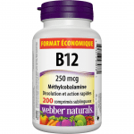 Webber Naturals Vitamin B12 250 mcg Methylcobalamin, 200 Sublingual Tablets