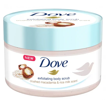 Dove Exfoliating Body Scrub – Crushed Macadamia & Rice Milk (225ml)