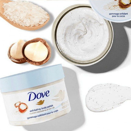 Dove Exfoliating Body Scrub – Crushed Macadamia & Rice Milk (225ml)