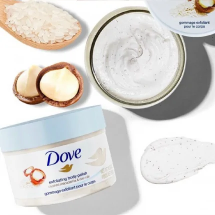 Dove Exfoliating Body Scrub – Crushed Macadamia & Rice Milk (225ml)