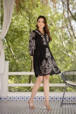 Boho Breeze Embroidered Black Dress