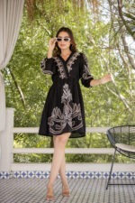 Boho Breeze Embroidered Black Dress
