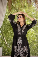 Boho Breeze Embroidered Black Dress