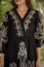 Boho Breeze Embroidered Black Dress