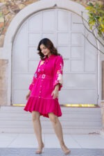 Tropical Bloom Belted Shirt Dress – Fuchsia Pink