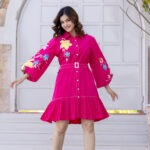 Tropical Bloom Belted Shirt Dress – Fuchsia Pink