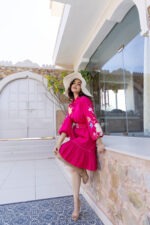 Tropical Bloom Belted Shirt Dress – Fuchsia Pink