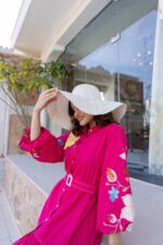 Tropical Bloom Belted Shirt Dress – Fuchsia Pink