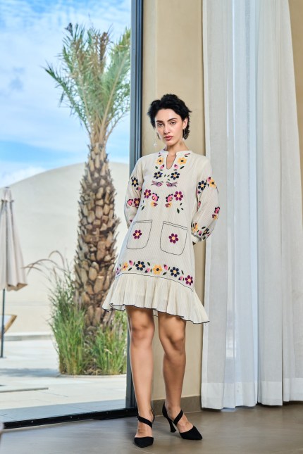 Floral Harmony Embroidered Shift Dress