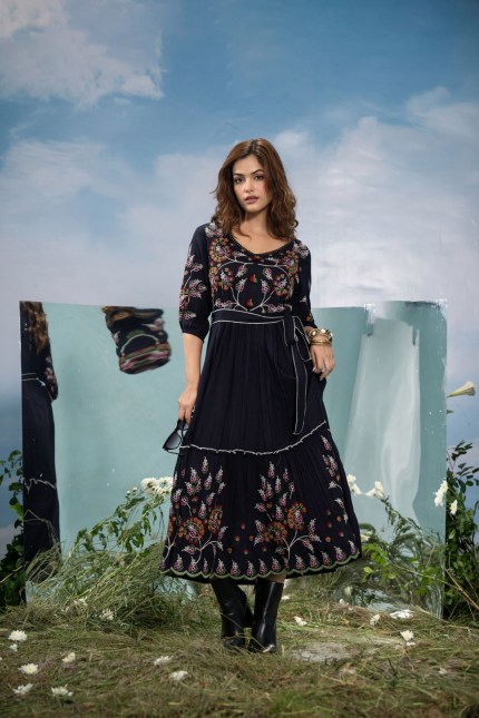 Midnight Blossom Embroidered Maxi Dress