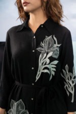 Shadow Lily Embroidered Midi Shirt Dress