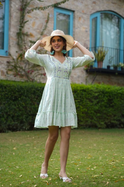 Mint Meadow Embroidered Flared Dress