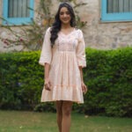 Peach Blossom Embroidered Flared Dress