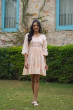 Peach Blossom Embroidered Flared Dress