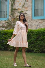 Peach Blossom Embroidered Flared Dress