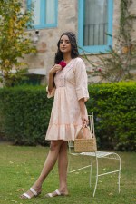 Peach Blossom Embroidered Flared Dress