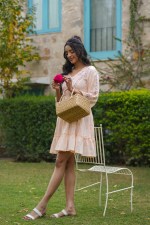 Peach Blossom Embroidered Flared Dress