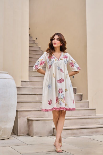 Boho Paradise Embroidered Cotton Dress