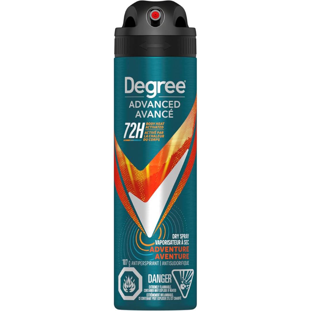 Degree Men Advanced Dry Spray Antiperspirant Deodorant for 72H Sweat and Odour Protection Adventure with MotionSense Technology, 107g Degree Men Advanced Dry Spray Antiperspirant Deodorant for 72H Sweat and Odour Protection Adventure with MotionSense Technology, 107g
