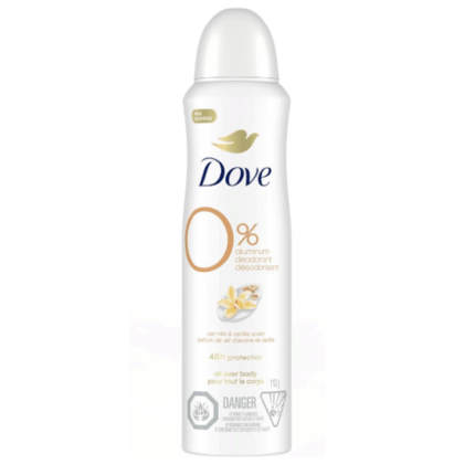 Dove 0% Aluminum Free Deodorant Spray, for 72H Protection, Oat Milk & Vanilla Scent, 113 g