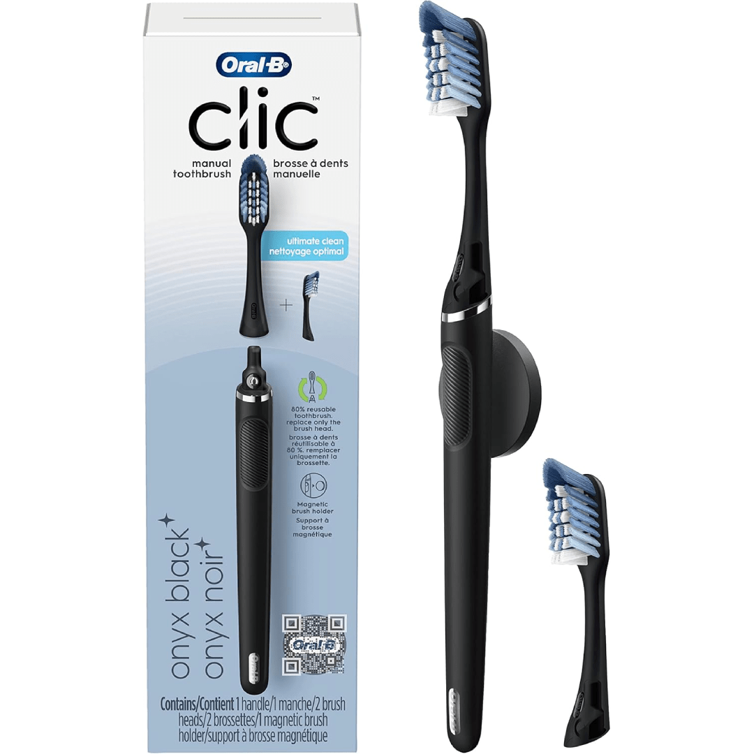 Oral-B Clic Toothbrush, Matte Black, with 2 Brush Head and Magnetic Toothbrush Holder Oral-B Clic Toothbrush, Matte Black, with 2 Brush Head and Magnetic Toothbrush Holder