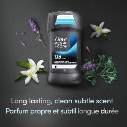 Dove Men+Care Antiperspirant Stick, Stain Defense Clean, Anti-White Marks, for 72-hour Sweat and Odour Protection, 76g