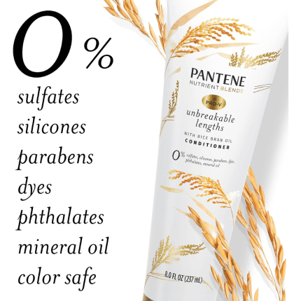 Pantene Sulfate Free Conditioner, Anti Breakage for Medium or Long Hair with Rice Bran Oil, Safe for Color Treated Hair, Nutrient Blends, 237 mL