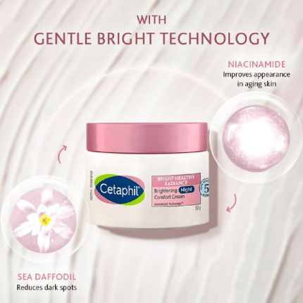 Cetaphil Brightening Night Comfort Cream - 50 g_ For Dark Spots, Uneven Skin Tone_ Hyaluronic Acid & Niacinamide (1)