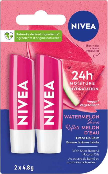 NIVEA Watermelon Shine Lip Balm, (2 X 4.8g)