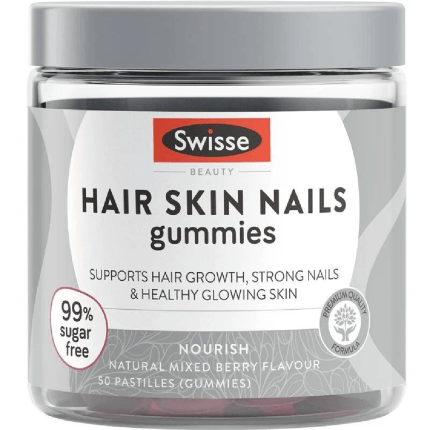 Swisse Hair Skin Nails Gummies (Biotin, Vitamin C, Vitamin E, 99% Sugar Free, 50 Pack)
